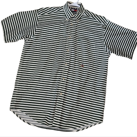 Tommy Hilfiger Green Striped Short Sleeve Button Down Shirt sz S - Picture 1 of 3